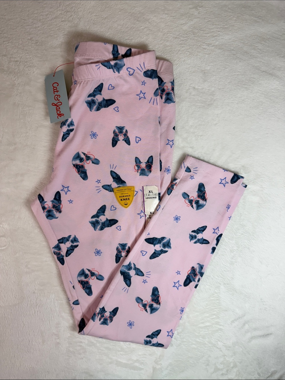 Cat & Jack Pink & Navy French Bulldog Print Kids Pajama Bottoms